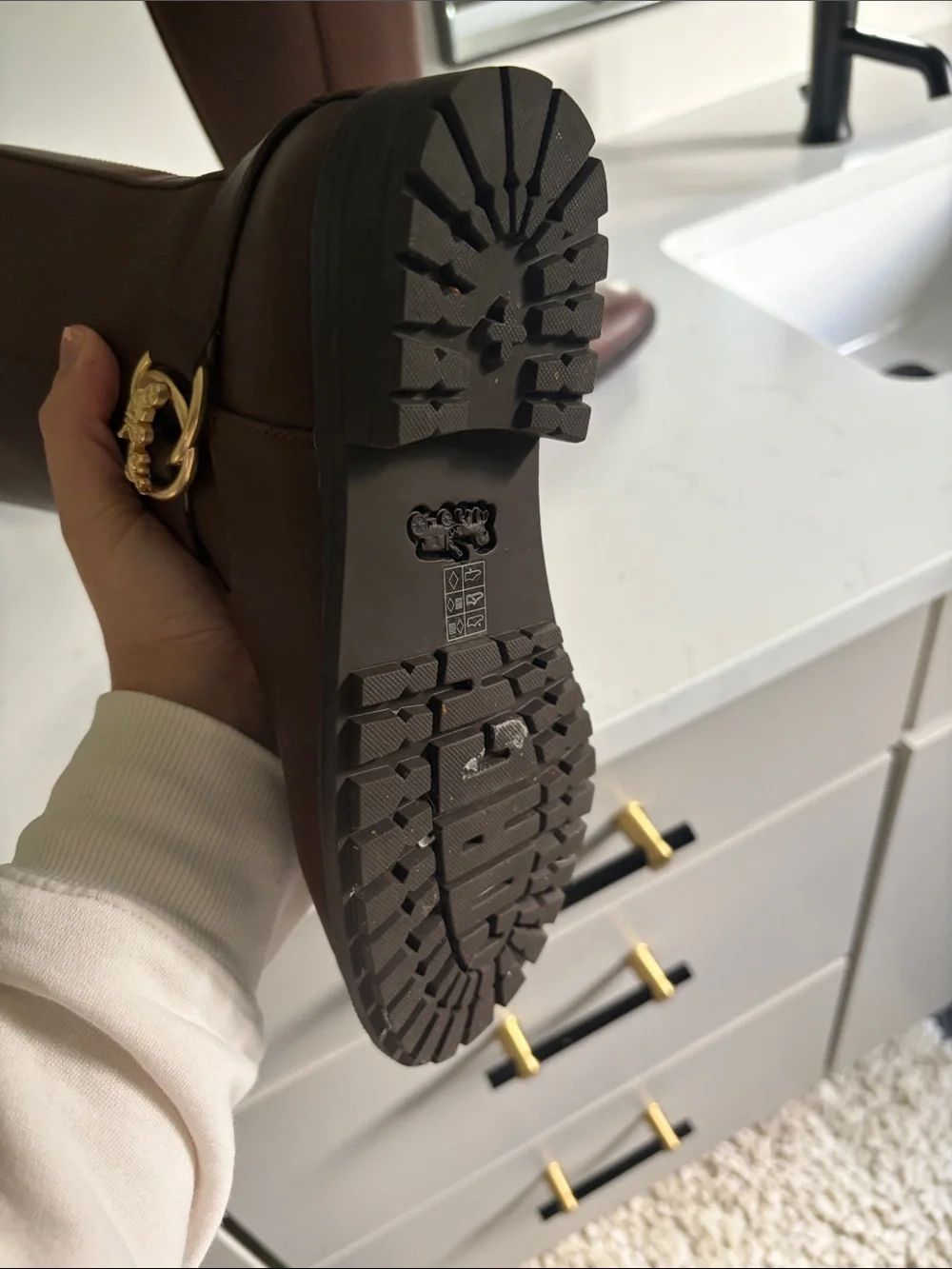 Coach Brown Riding Boots with Gold Logo Accent